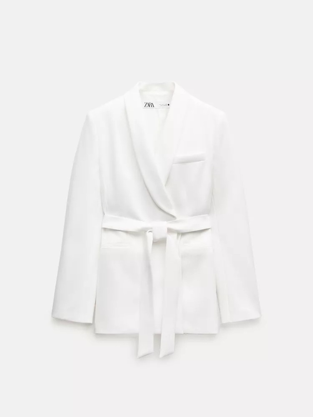 ZARA White Belted Shawl-Collar Blazer Jacket